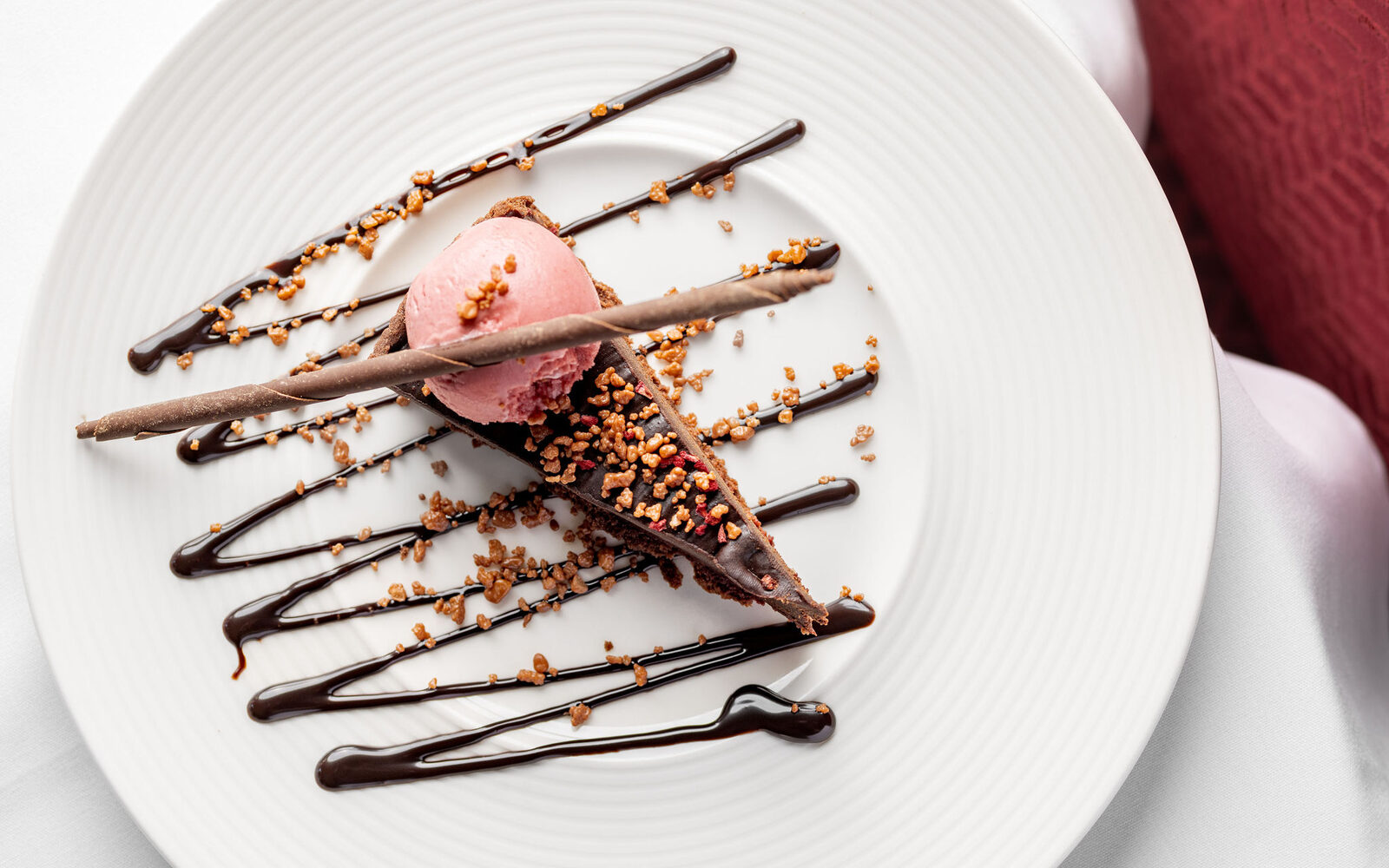 Chocolate cheesecake, raspberry sorbet